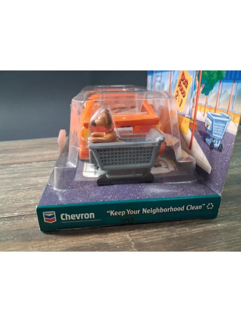 Vtg Chevron Gas Station Orange Car Holly Hatchback Dog at Station Plastic 90's
